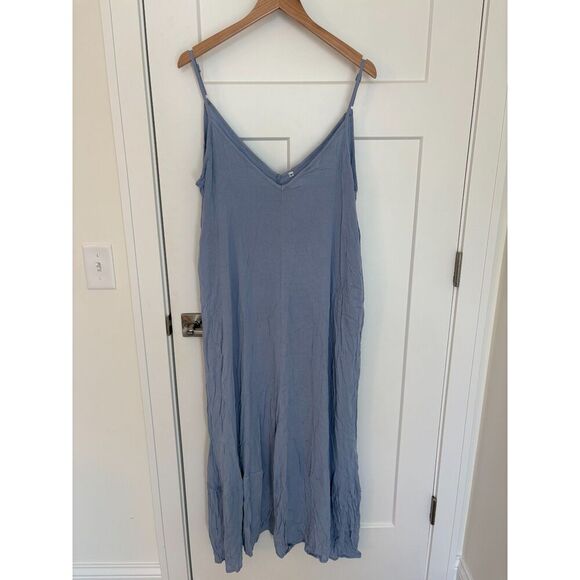 Women’s V-Neck Sleeveless Maxi Dress with Pockets Size M Blue New - Picture 1 of 5